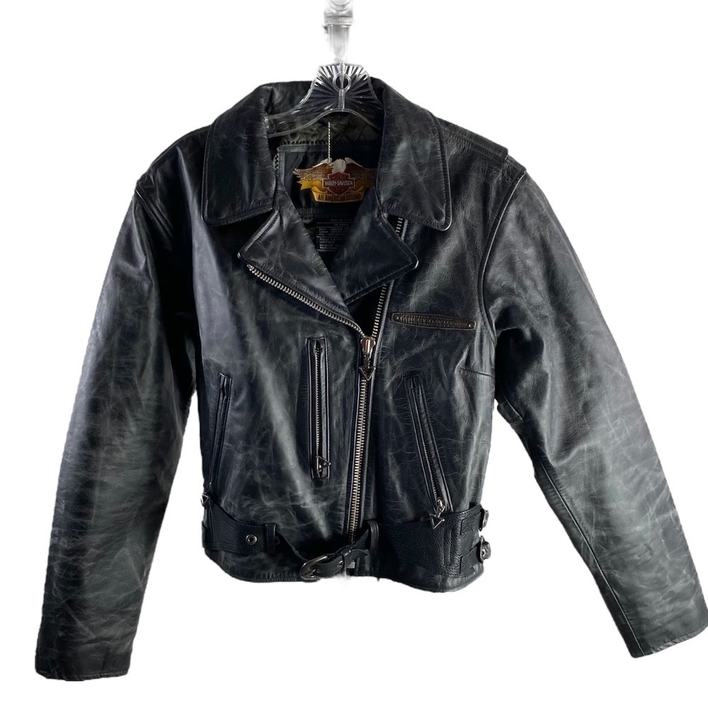 Harley Davidson Distressed Leather Moto Jacket SZ M